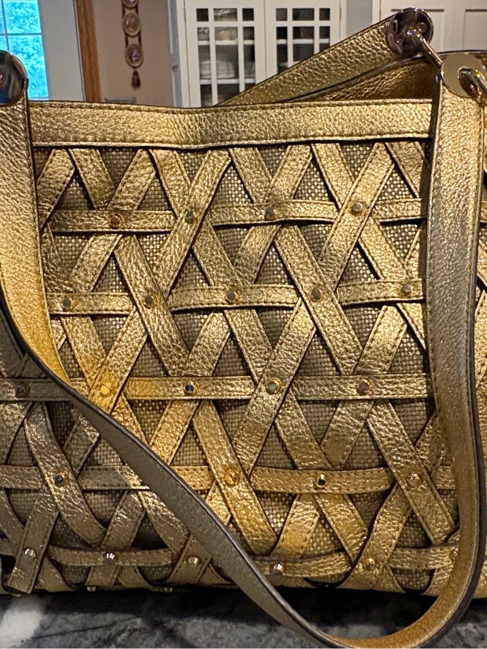 Michael Kors Gold Woven Leather Shoulder Bag